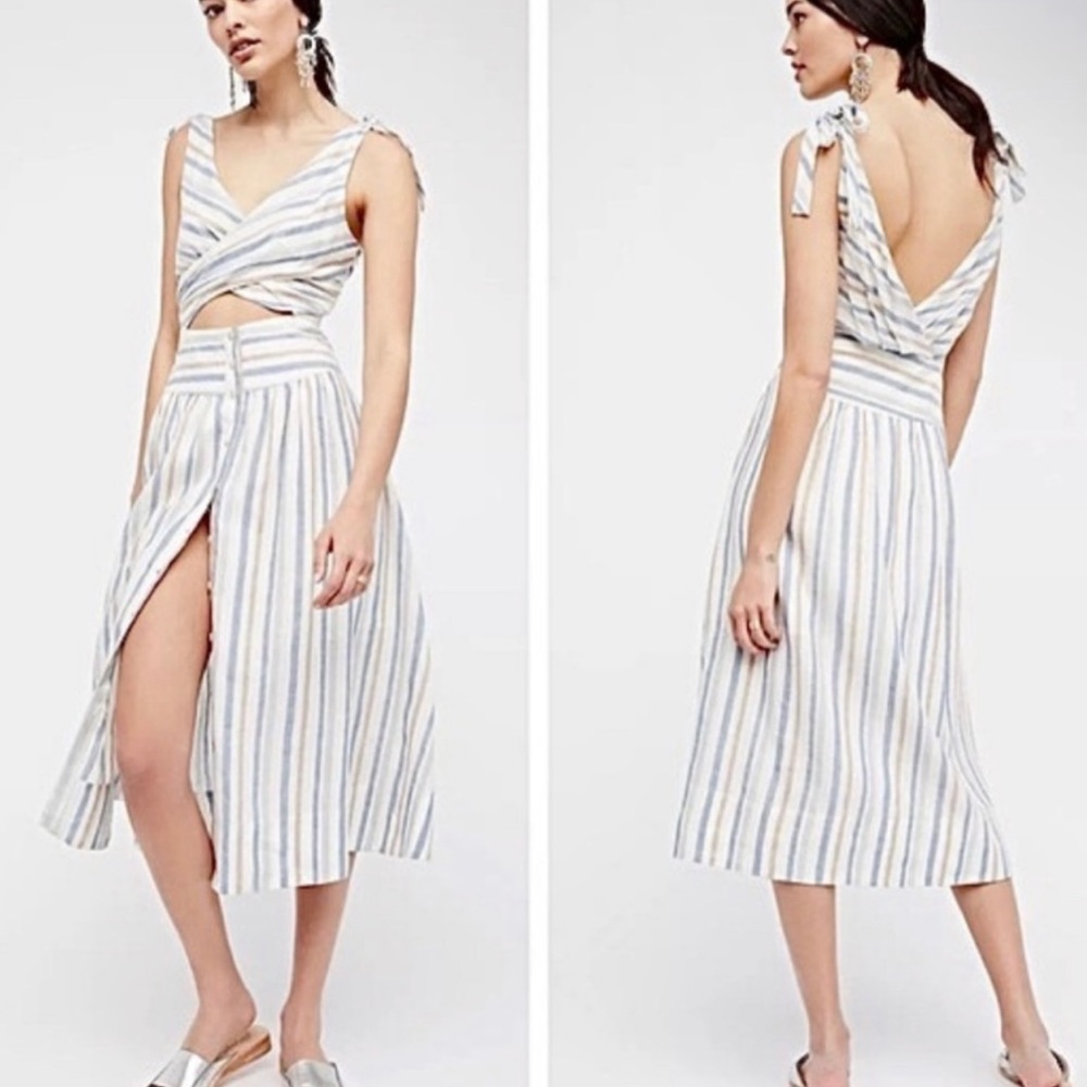 NWT FREE PEOPLE Kansas City girl linen stripe convertible dress size 10